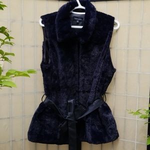 Faux Fur Vest w/ Faux Leather Belt